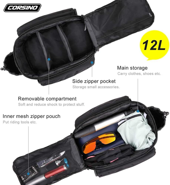 CORSINO SPORT Adventure 12L - Trunk Cargo Bike Bag, contenu