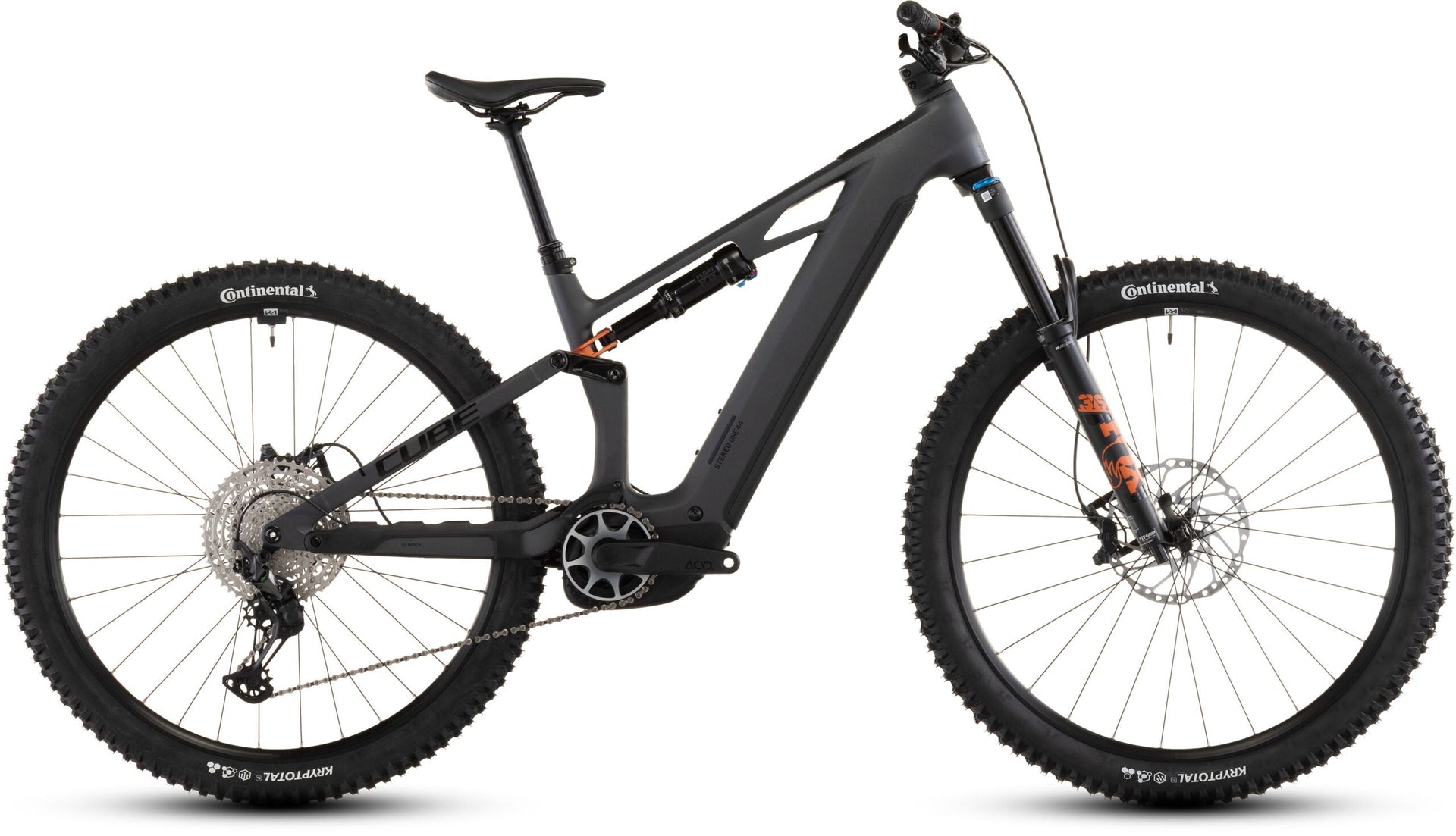 Vélo électrique Cube Stereo Hybrid ONE44 HPC SLX 800 gris et orange, vue d'ensemble