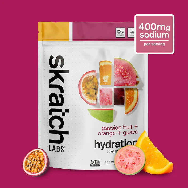 Mélange de boisson d'hydratation pour sport Skratch Lab 440g, coloris Fruit de la passion orange et goyave
