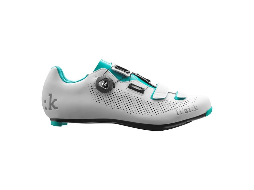 Chaussures vélo de route Fizik R4 pour femmes, coloris Blanc/Emeraude